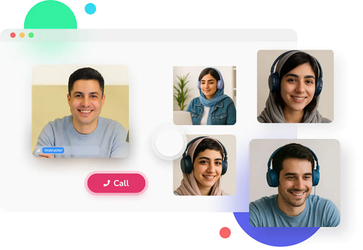 مدرسان تیچی‌تاک در پلتفرم‌های کلاس آنلاین — کالاژ پروفایل‌ها و دکمه تماس