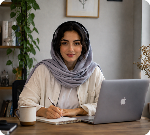 زبانآموز تیچیتاک در حال یادگیری زبان بهصورت خصوصی با لپتاپ